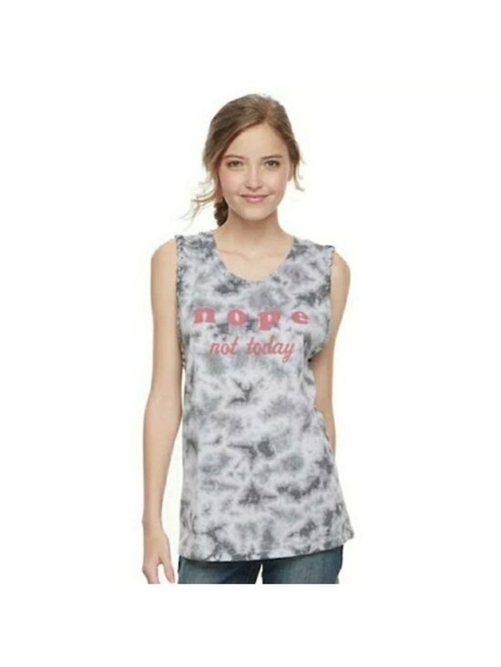 Awake Tops - Awake XL Tie-Dye Tank Top "Nope Not Today" Gray & White Sleeveless Womens Casual